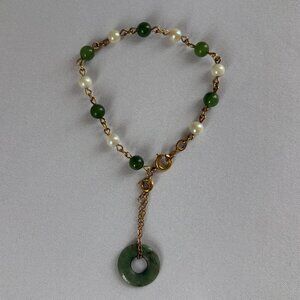 Jade Pearl gold filled charm bracelet vintage mid century